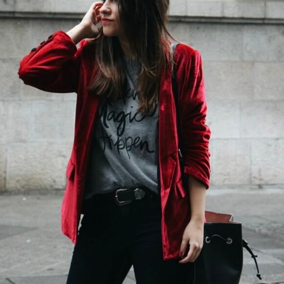 Gap Jackets & Blazers - VTG Y2K Gap Burgundy Red Velvet Boho Grunge Romantic Dark Academia Goth Blazer